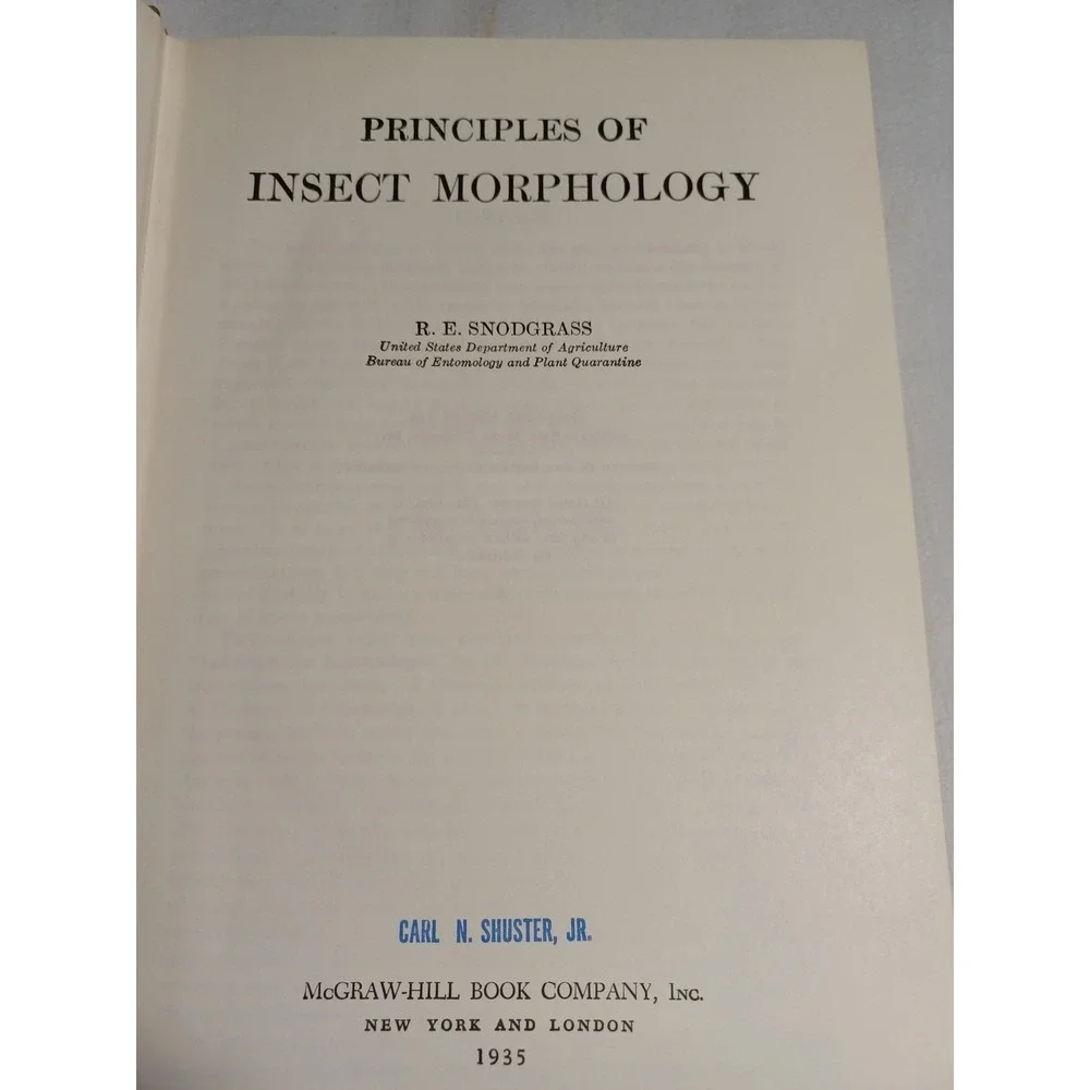 Vintage Principles Of Insect Morphology R E Snodgrass Entomology Tan Cloth HC